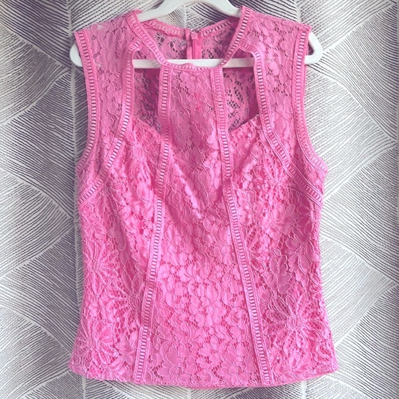 Bebe Mix Lace Cutout Top Pink XXS - Picture 2 of 7